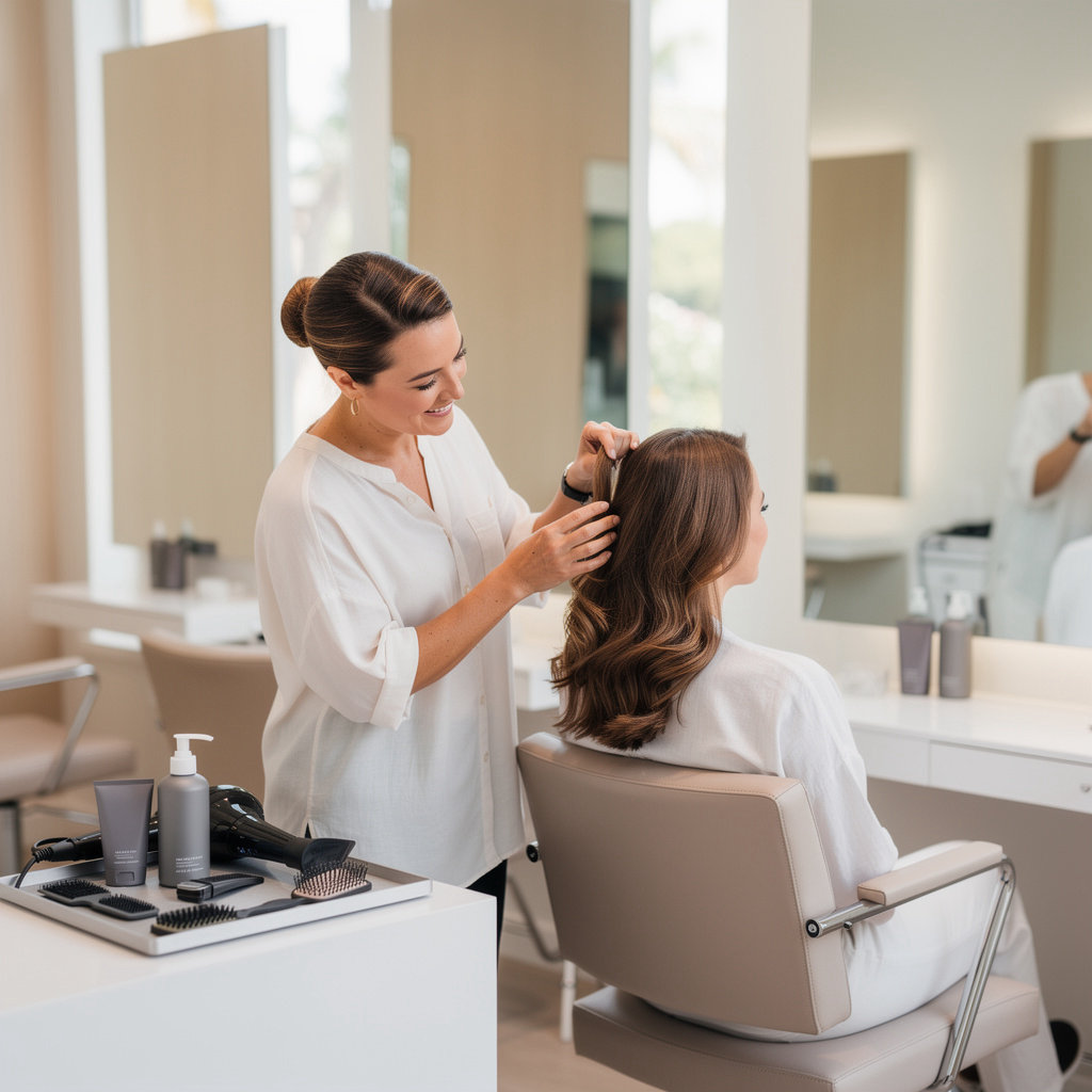 Andrea Villa Hair stylist providing personalized hair coloring service at Studio B Salon in Santa Barbara